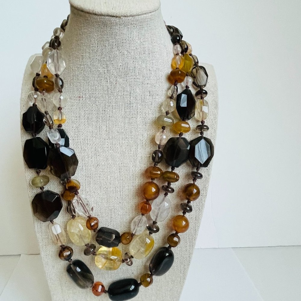 Anthropology Mixed Stones 3-Multistrand Chunky Necklace Great